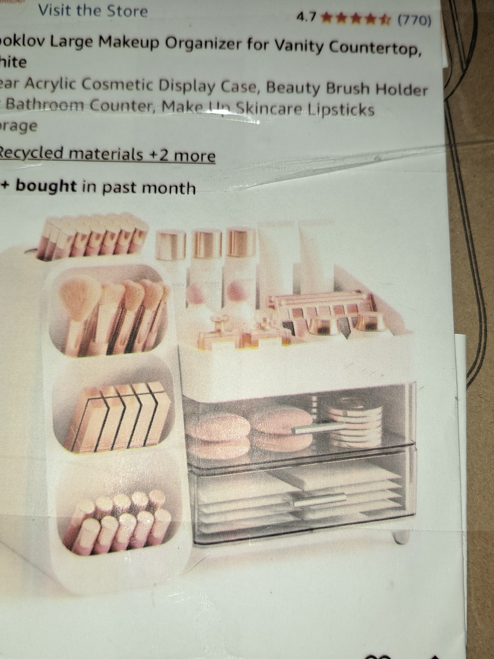 Makeup Organizer Storage Drawer and Brush Holder - White